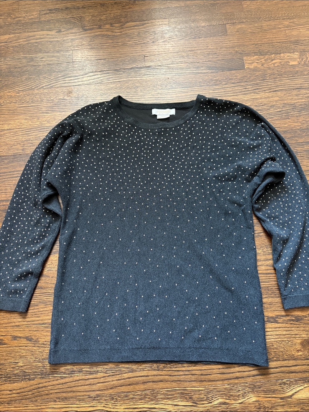 Gray Crewneck Sweater with Sparkle Stud Detail